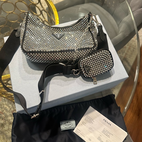 Prada Silver Crystal-Embellished Shoulder Bag - Picture 6 of 7